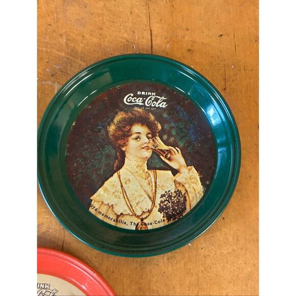 Vintage Coca-Cola Company 1974 Coaster (3) Metal Lot Gibson Girl Women Bottles ( - Picture 3 of 5